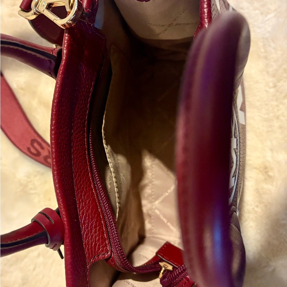 Michael Kors Burgundy and White Crossbody Tote - Picture 6 of 7
